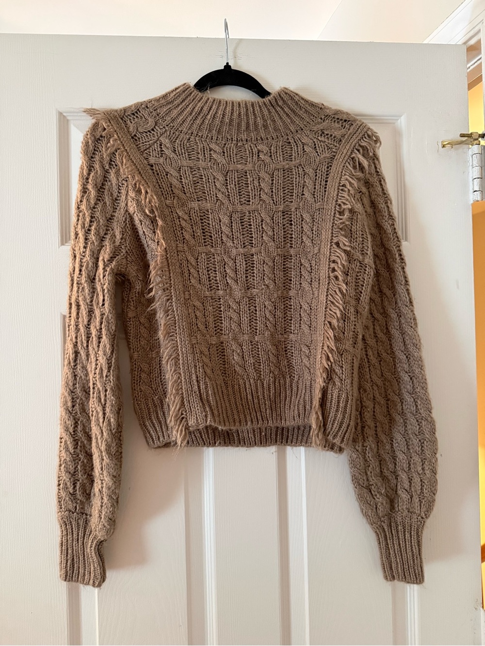 Alger’s State Cozy Fringe Cable Knit Sweater - Taupe
